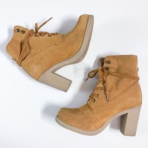 Lace up heeled ankle boots brushed suede & leather